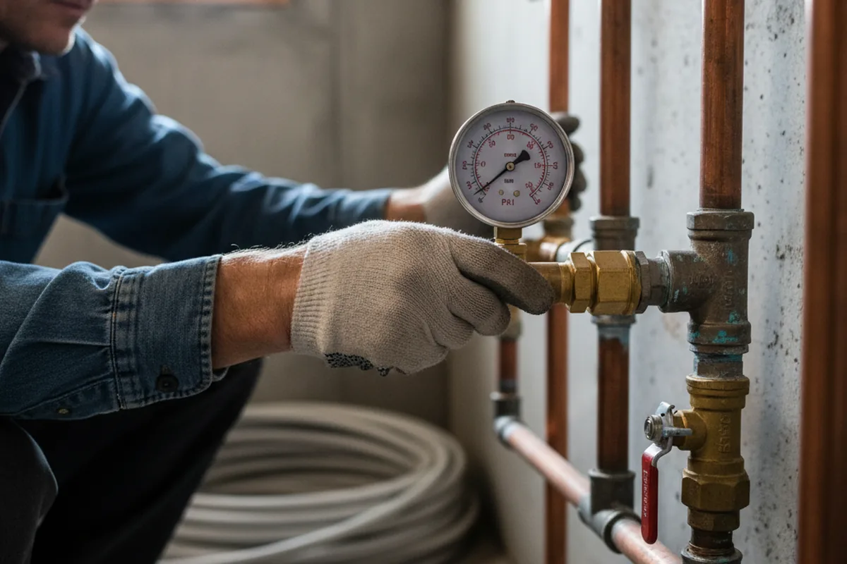 Pressure testing a repaired line during Water Line Repair in Crosby